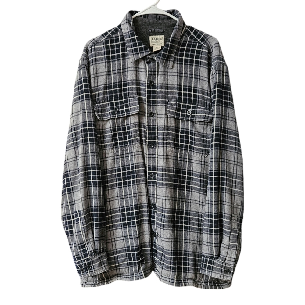 L.L. Bean Men's Flannel Shirt Jacket Shacket Size XL Fleece Lined Plaid